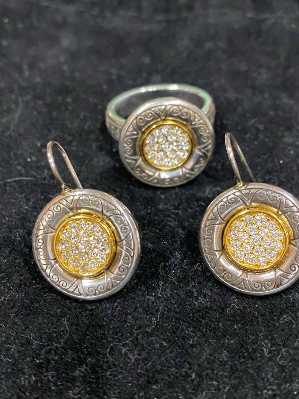 Brighton Two-Tone Gold & Silver Pave Disc Earrings